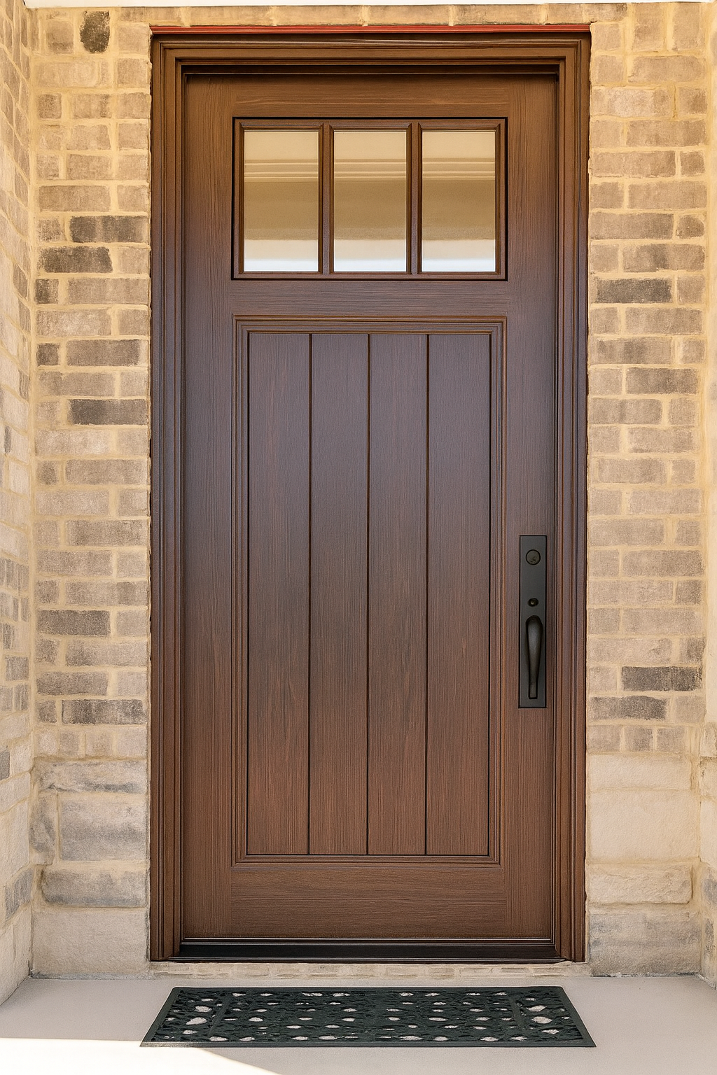 Craftsman Planked Design with 3 Lite Solid Single Door