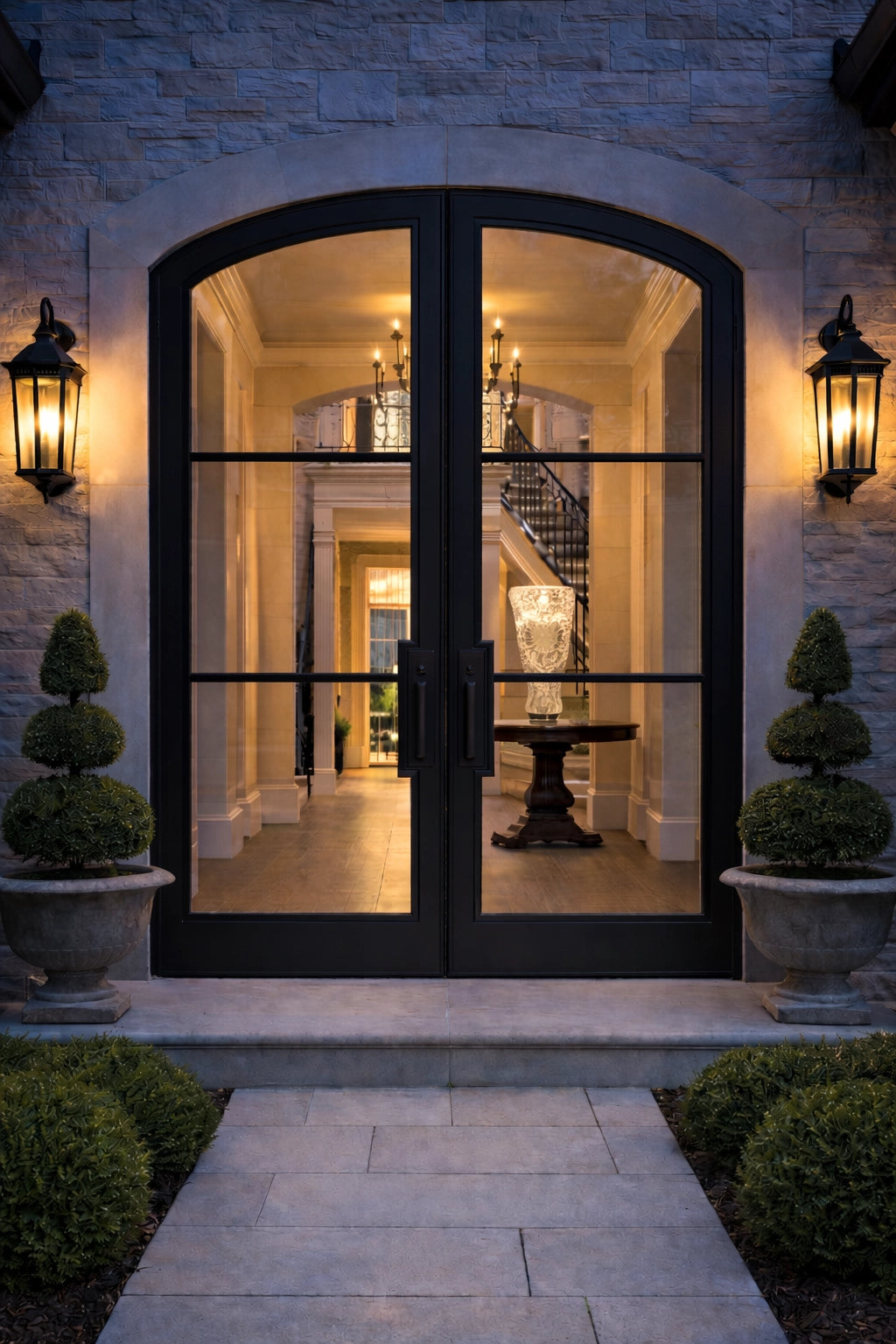 Factory French 3 Lite Elliptical Double Doors