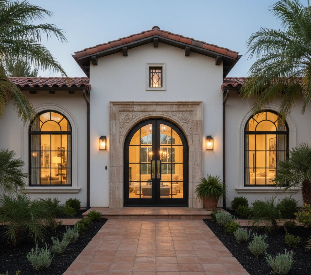 Factory French 8 Lite Arched Double Doors