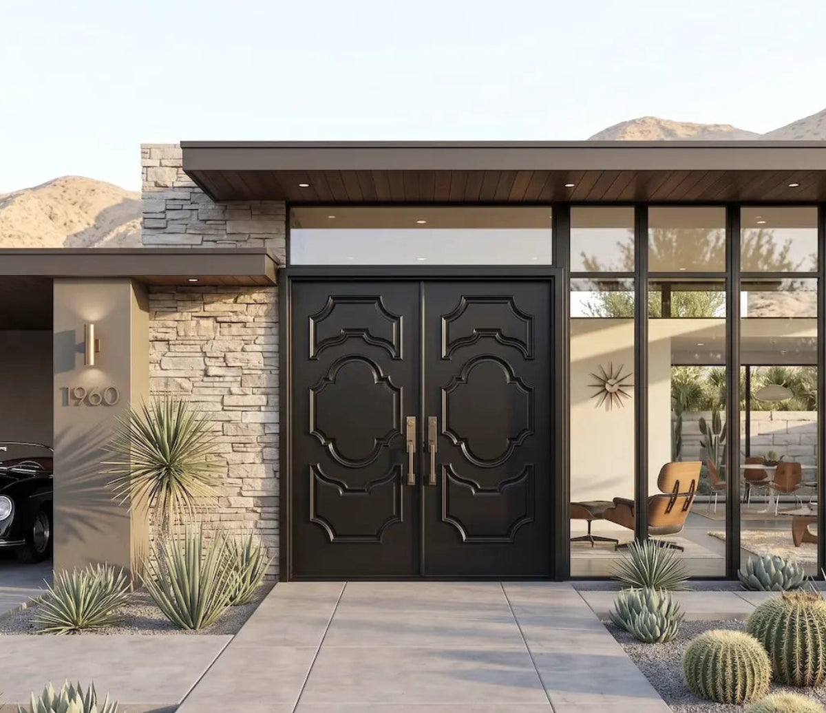 Mediterranean Revival Double Doors with Applied Raised Moldings