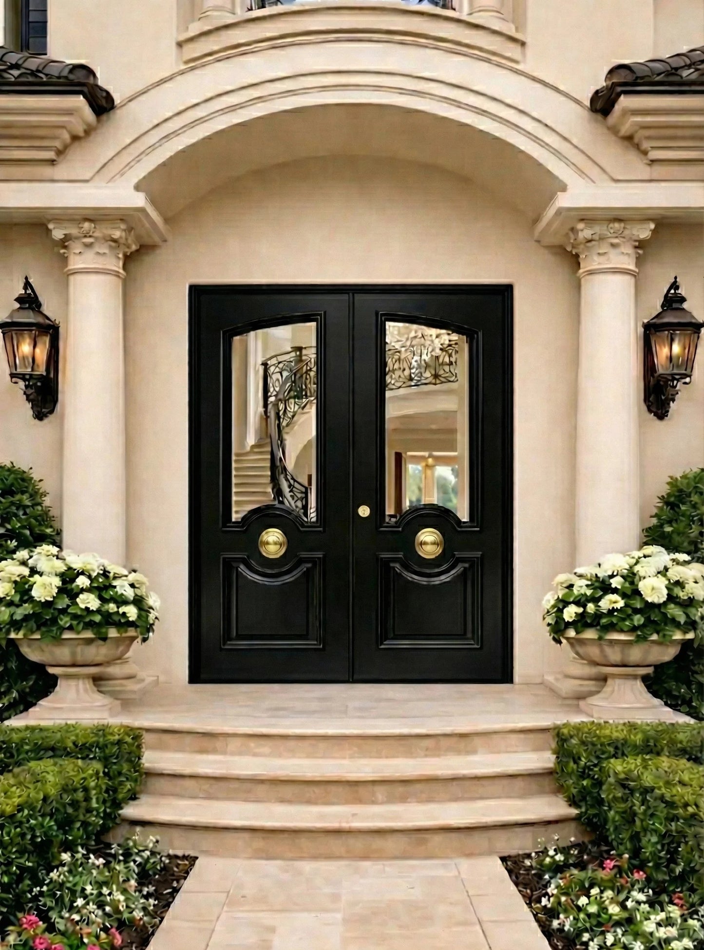 Neoclassical French Double Doors with Applied Raised Moldings