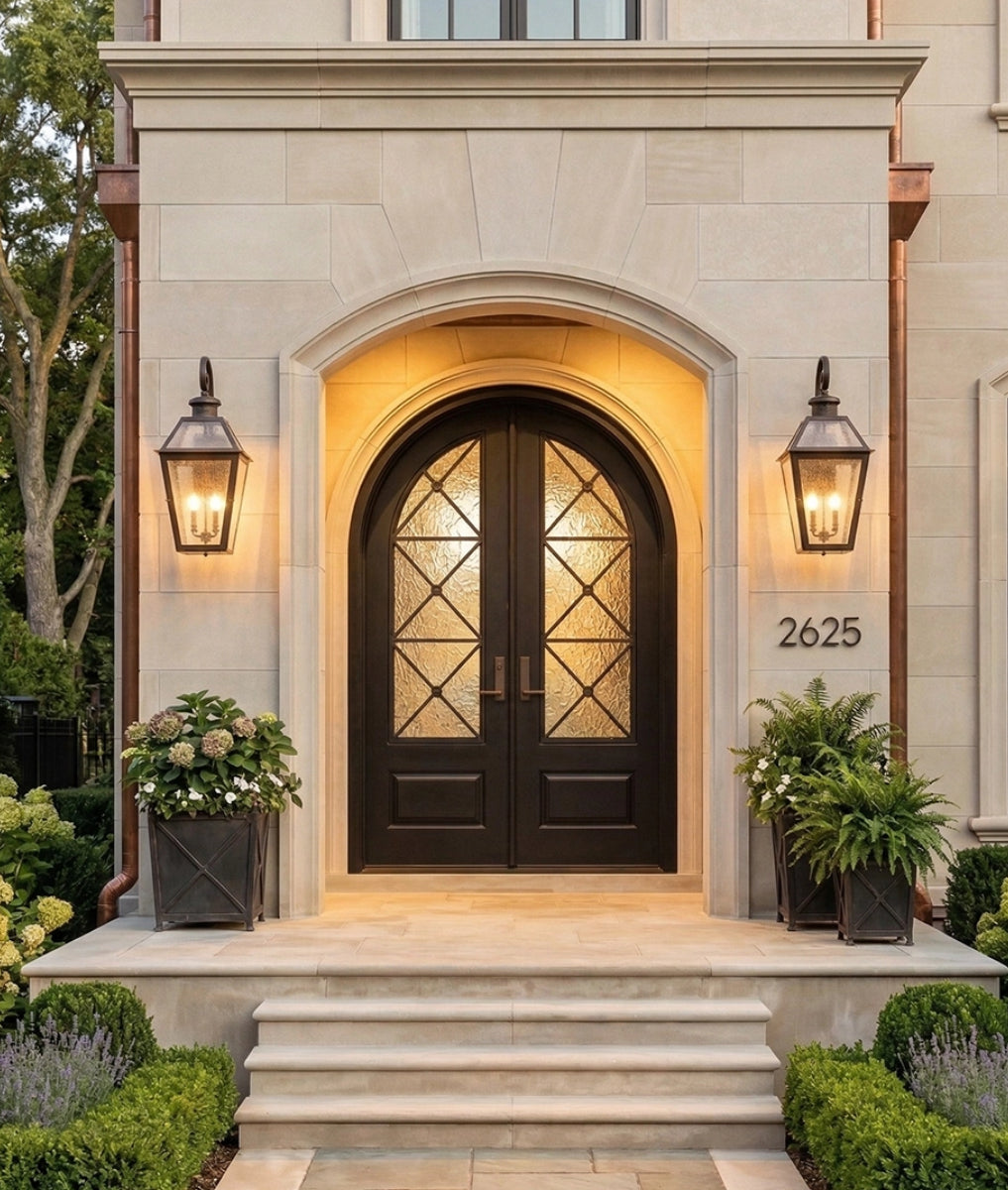 Modern French Arched Regency Double Door 3 Lite