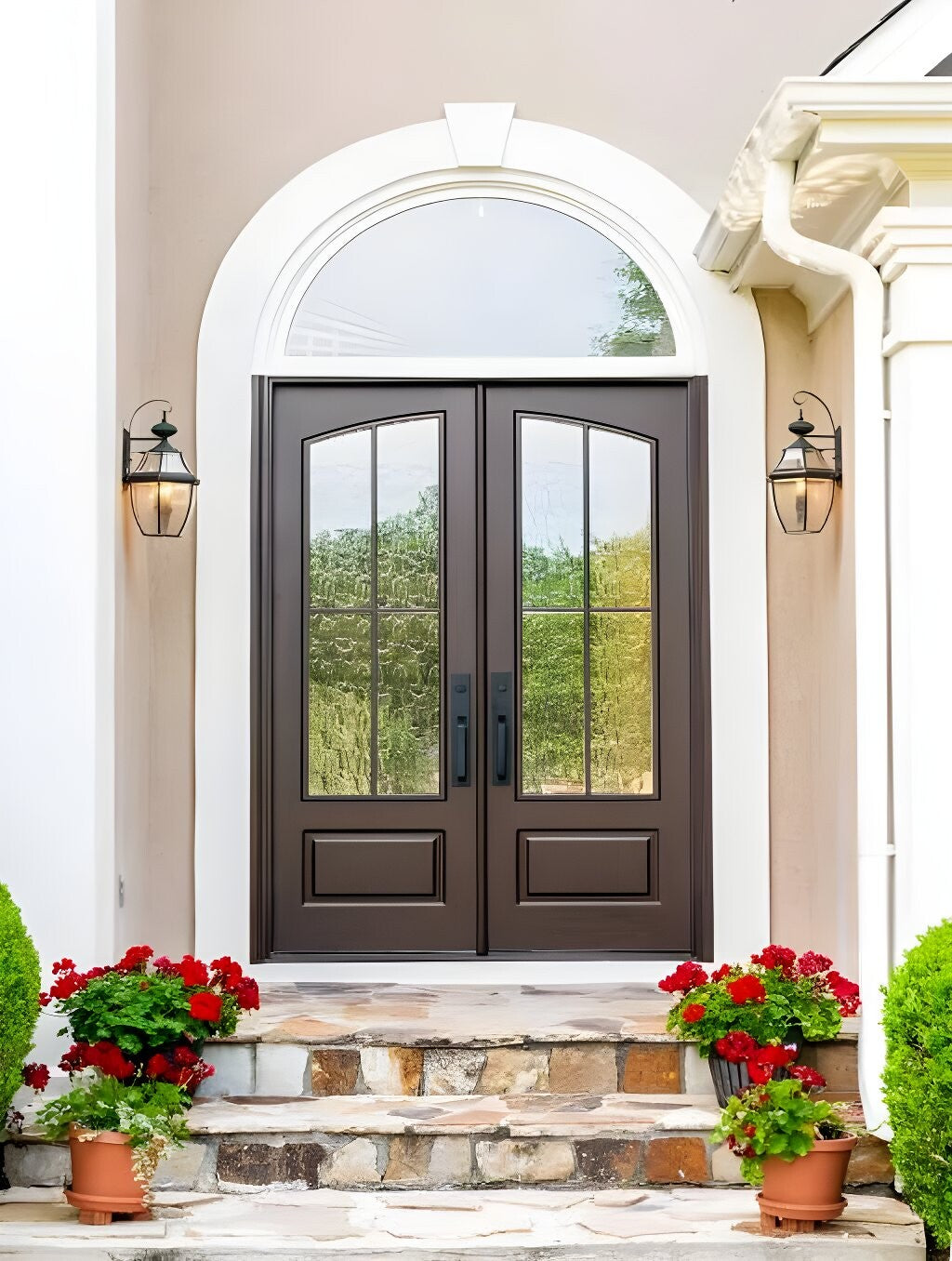 Modern French Farmhouse 4 Lite Eyebrow Glass Double Doors