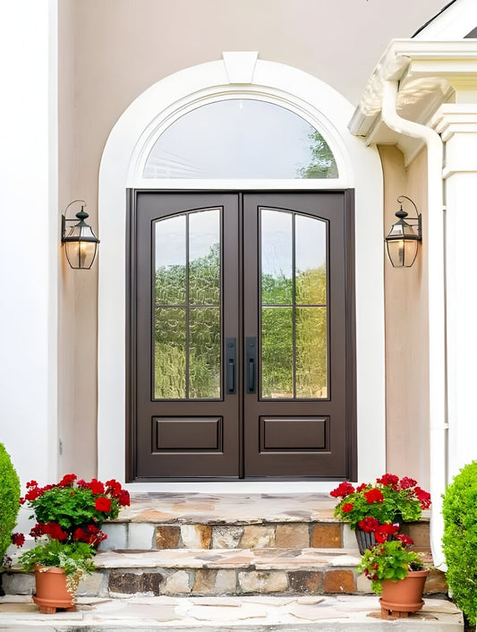 Modern French Farmhouse 4 Lite Eyebrow Glass Double Doors