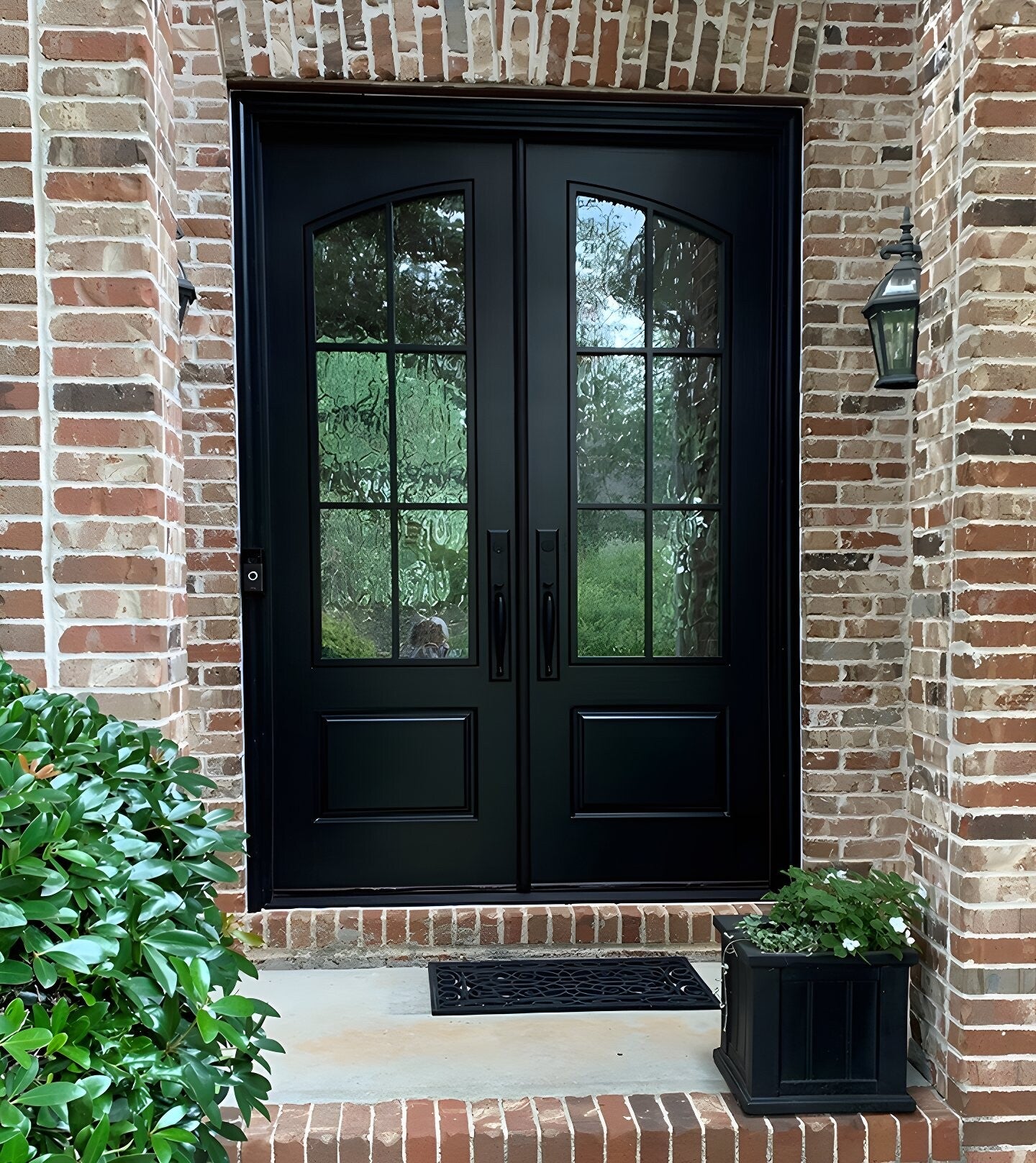 Modern French 6 Lite Eyebrow Glass Double Doors