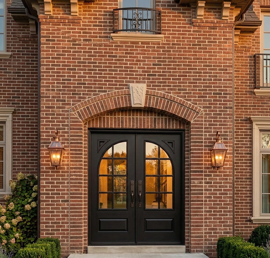 Classic French 8 Lite Quarter Circle Arched Glass Double Doors