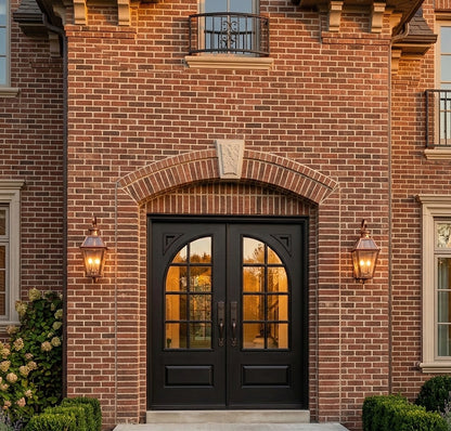 Classic French 8 Lite Quarter Circle Arched Glass Double Doors