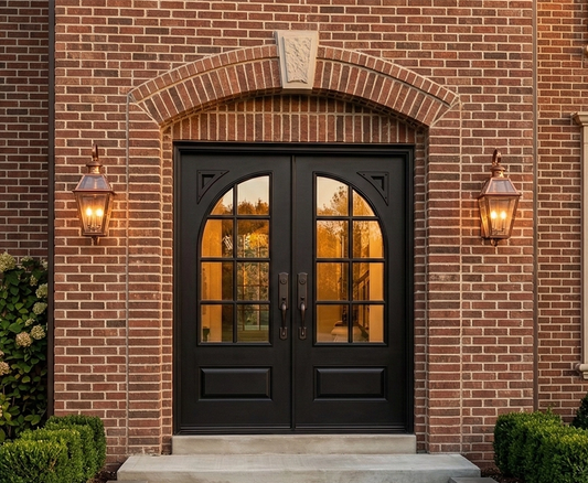 Classic French 8 Lite Quarter Circle Arched Glass Double Doors