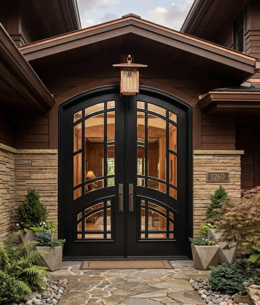 Craftsman Double Glass Panel Segment Radius Double Doors