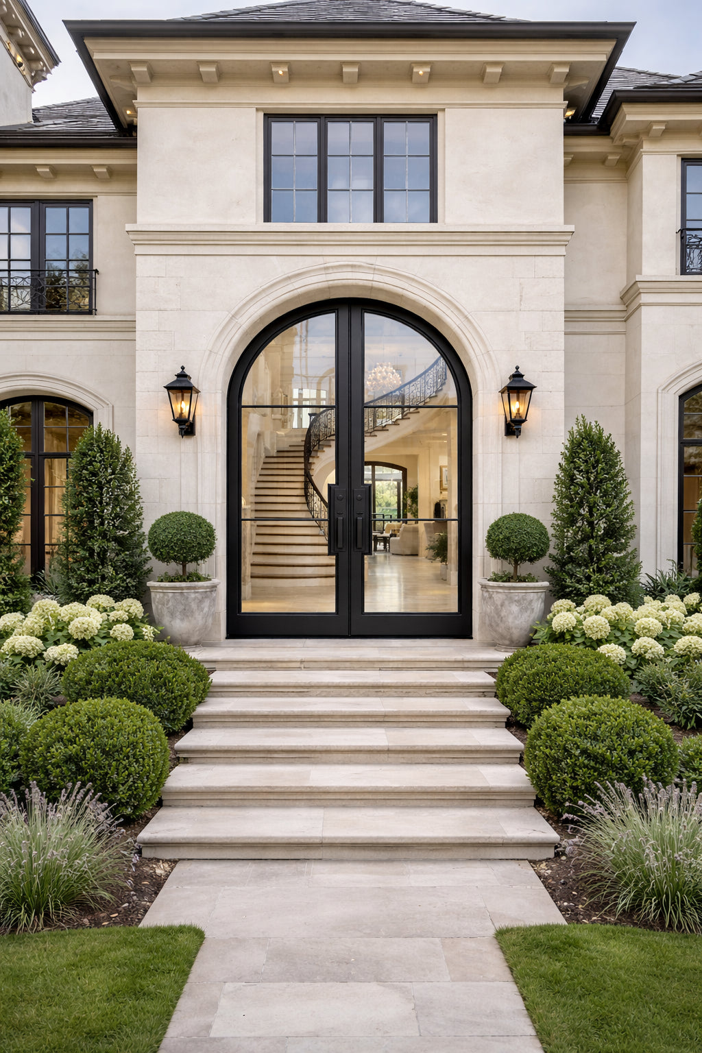 Factory French 3 Lite Arched Double Doors