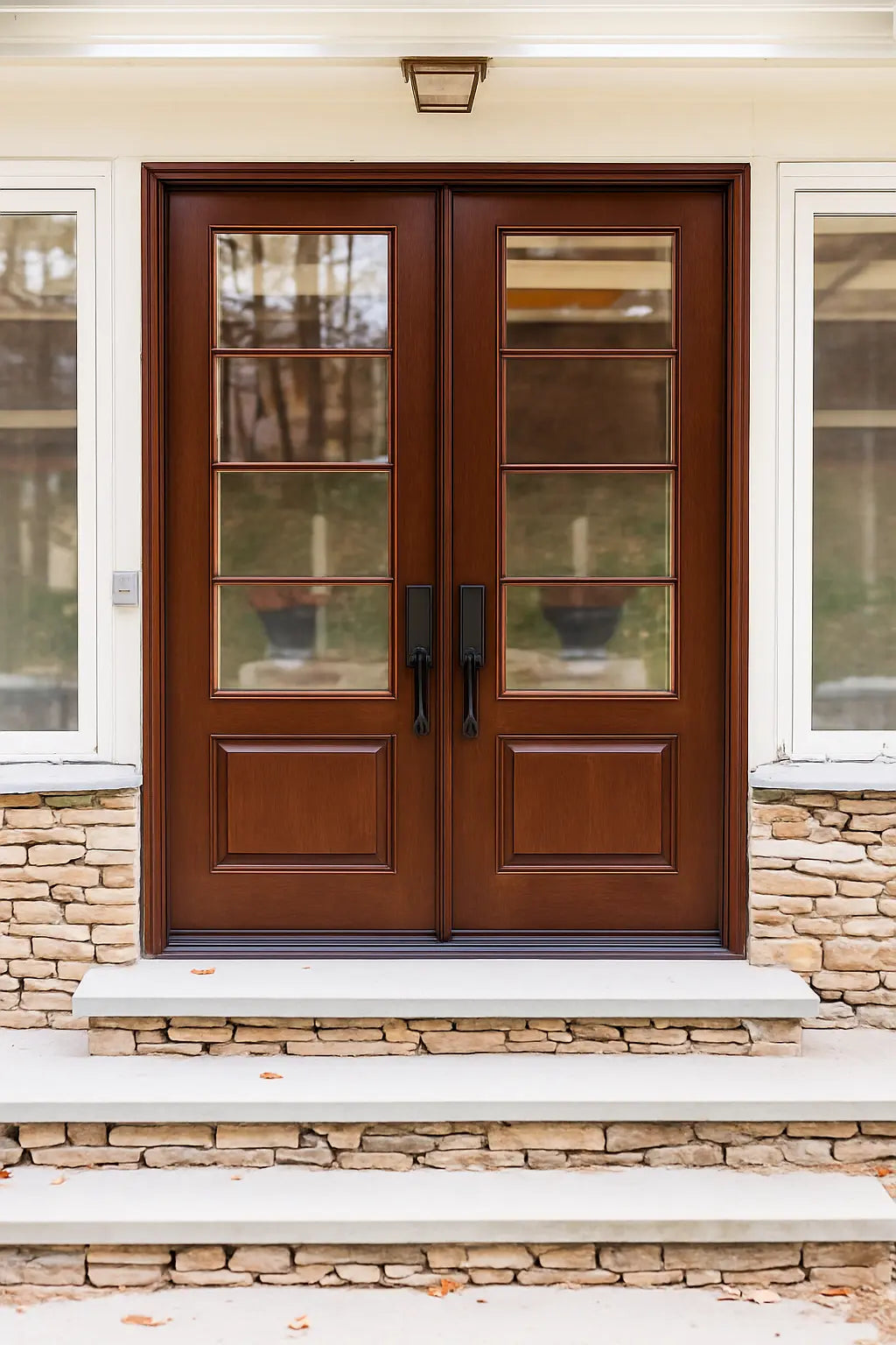 Modern French Farmhouse Horizontal 4 Lite Double Doors