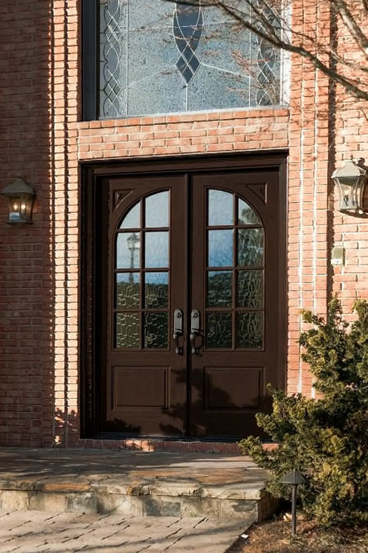 Classic French 8 Lite Quarter Circle Arched Glass Double Doors