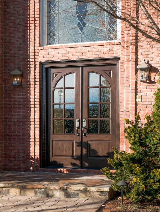 Classic French 8 Lite Quarter Circle Arched Glass Double Doors