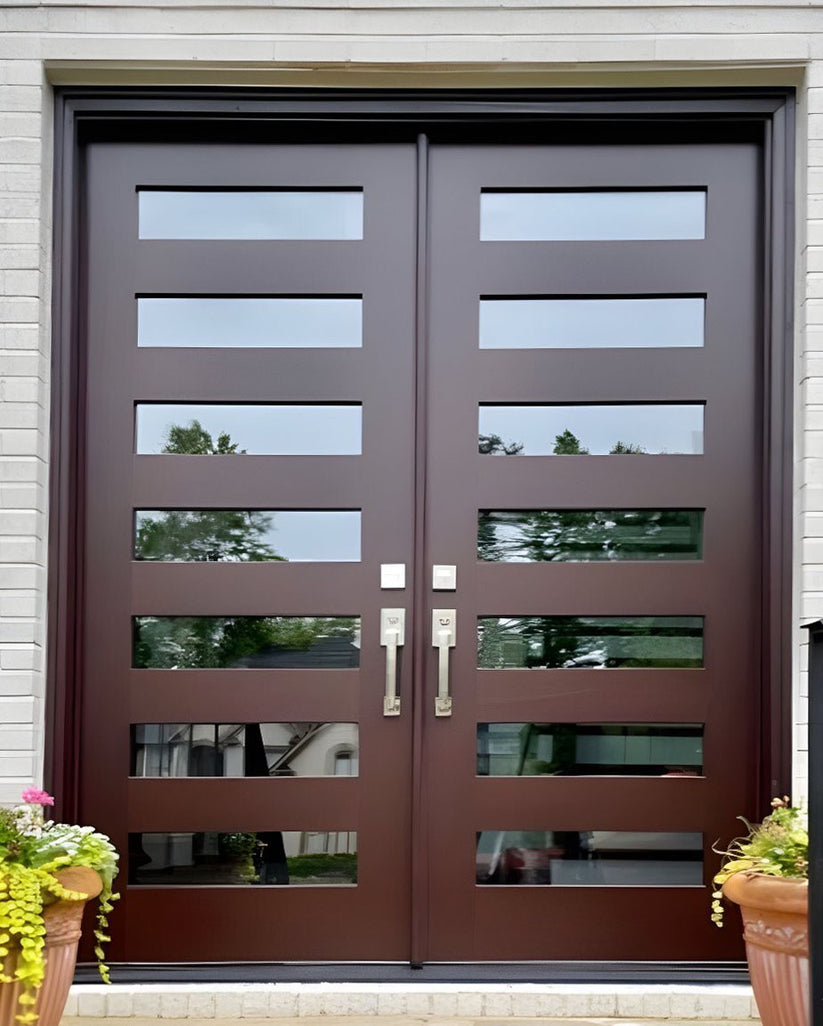 Custom Modern 7 Lite Double Doors – Masterpiece Doors
