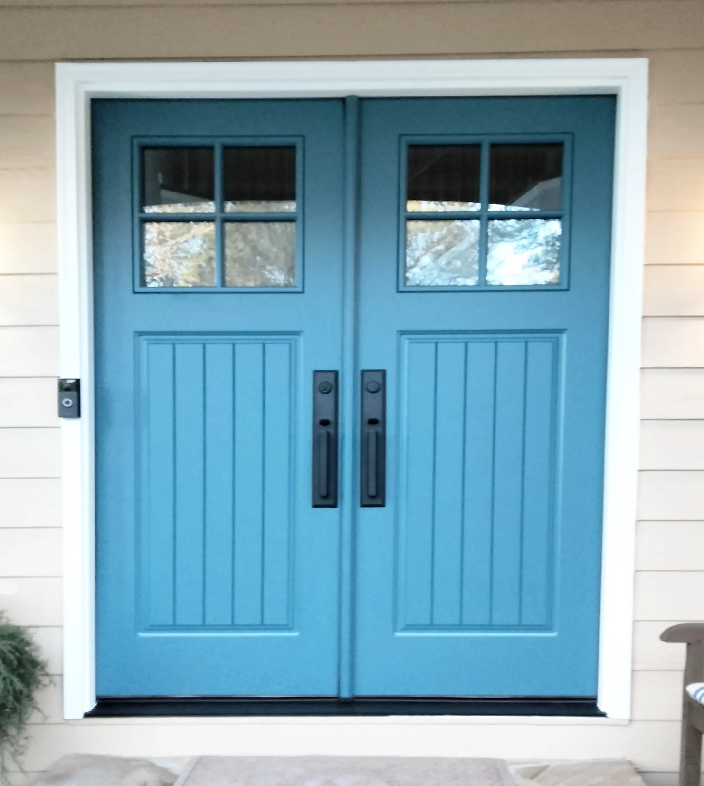 Craftsman Planked Design 4 Lite Double Doors