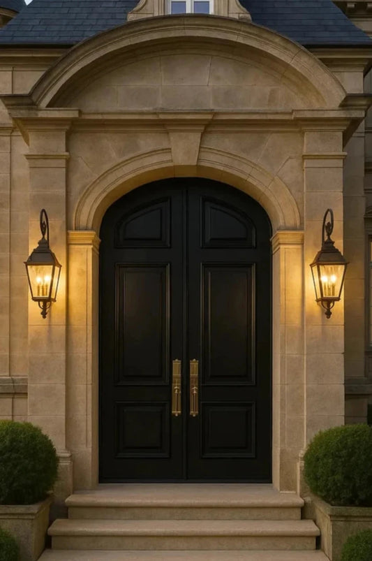 Elliptical Solid Double Doors with Applied Raised Moldings
