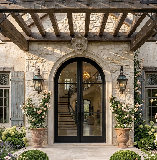 Factory French 3 Lite Arched Double Doors