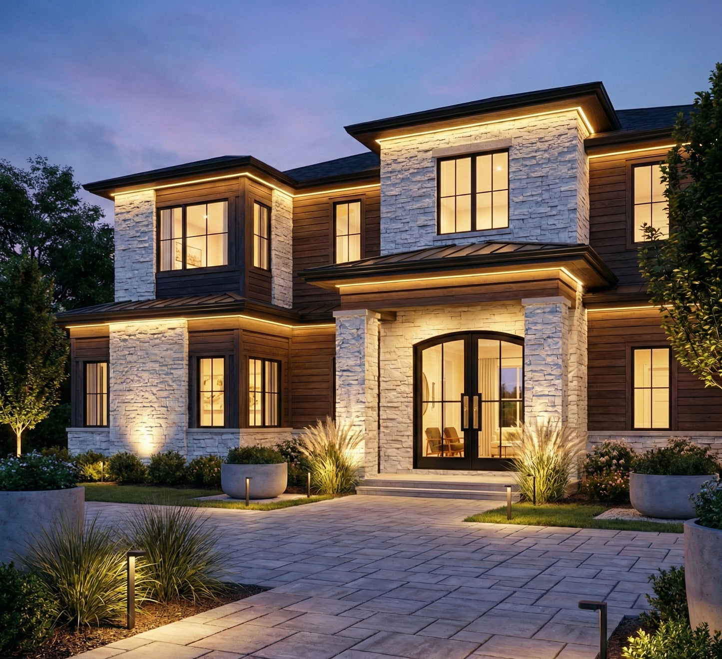 Factory French 4 Lite Segment Radius Double Doors