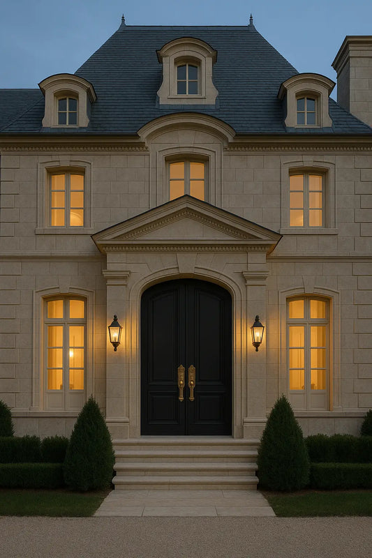 Elliptical Solid Double Doors with Applied Raised Moldings