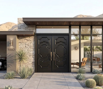 Mediterranean Revival Double Doors with Applied Raised Moldings