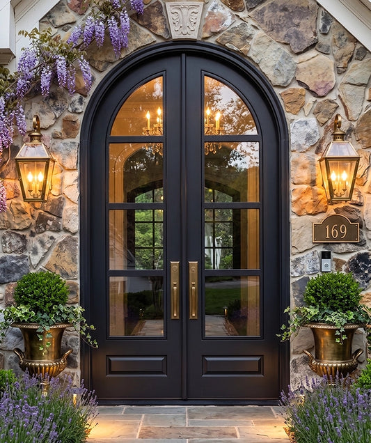 Modern French 4 Lite Arched Double Doors