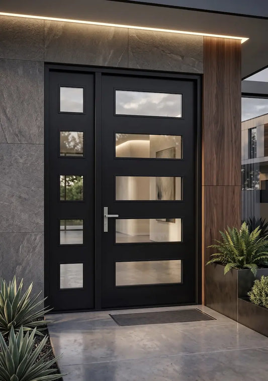 Modern 5 Lite Asymmetrical Double Doors