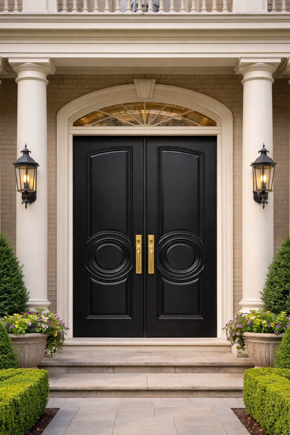 Neoclassical Solid Double Doors with Applied Raised Moldings