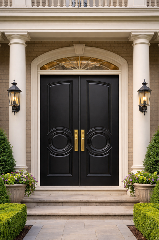 Neoclassical Solid Double Doors with Applied Raised Moldings