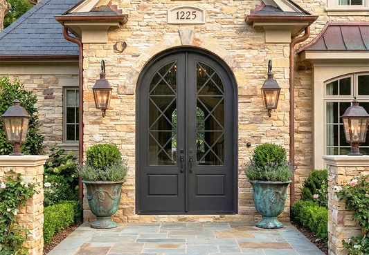 Modern French Arched Regency Double Door 3 Lite