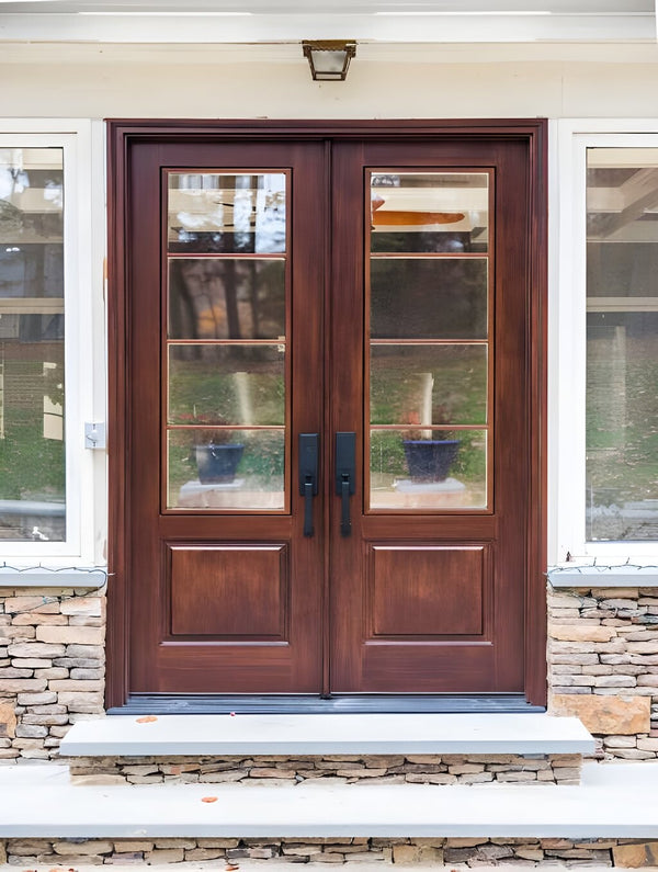 Custom Modern French Farmhouse Horizontal 4 Lite Double Doors 