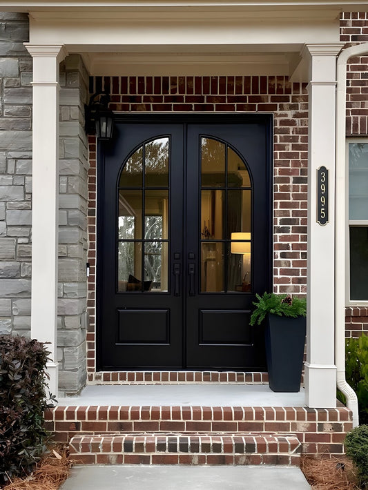 Classic French 6 Lite Quarter Circle Arched Glass Double Doors