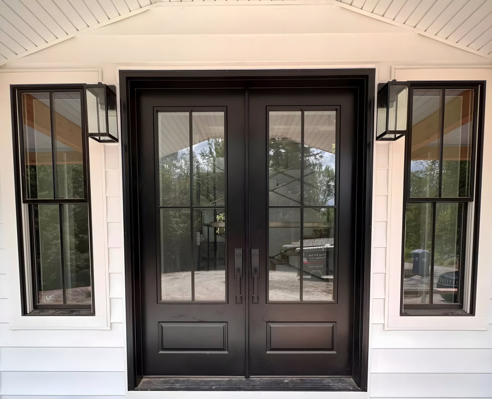 Custom Modern French Farmhouse 4 Lite Double Doors – Masterpiece Doors