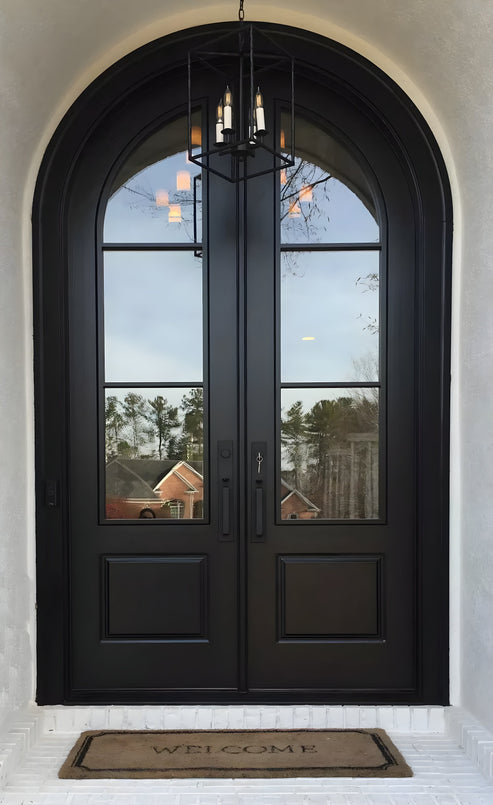 Custom Modern French Arched Double Entry Doors 3 Lite – Masterpiece Doors