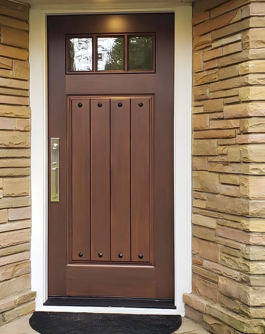 Craftsman Planked Design with Clavos 3 Lite Solid Single Door